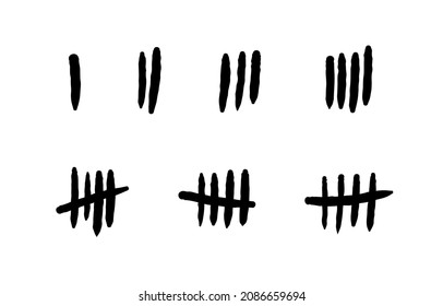 Tally marca la ilustración vectorial. Tally marca el método de recuento de paredes de la prisión con líneas recortadas.