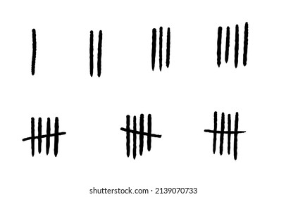 Tally marks vector illustration. Tally marks prison wall counting method with slashed lines.