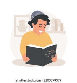 Talmud Torah school isolated cartoon vector illustration. Jewish education, Talmud Torah texts, Hebrew bilingual school program, wearing a skullcap, teaching children Tanach vector cartoon.