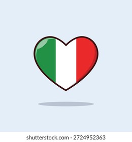 taly Flag in Heart Shape Icon - Italian National Tricolore Green White Red Vector. Glossy Heart Shaped Italy Flag Isolated on Background - Patriotic Symbol for Food, Travel, and Sports. Italian National Flag Emblem in Heart Shape for Republic Day and National Pride.