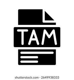 Tam Glyph Icon. File Document icon is an abbreviation for Total available market for a product.