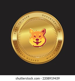 Tamadoge Cryptocurrency logo in black color concept on gold coin. TAMA Token Block chain technology symbol. Vector illustration.