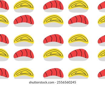 Tamago Sushi nigiri or salmon sushi illustration. Simple tamago sushi illustration. Sashimi sushi. Japanese food vector. For banner usage. 