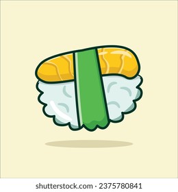 Tamago Sushi Vector Icon Illustration. Tamago Sushi Food Icon Concept Yellow soft Isolated. Flat Cartoon Style Suitable for Web Landing Page, Banner, Flyer, Sticker, Card, Background