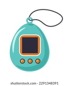 Tamagotchi game, isolated digital pet for kids and adults to care care of. Isolated old school games and entertainment, retro gadget with screen, portable egg shaped object. Vector in flat style