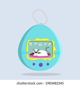 Tamagotchi - retro portable pocket game of 90s. Vector illustration.