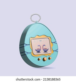 Tamagotchi toy illustration. Vintage digital pocket pet game icon, 3D illustration.