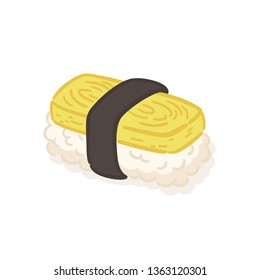 Tamagoyaki Egg Sushi Japanese Fried Rolled Omelette Tamago Nigiri Food  Vector Illustration Cartoon