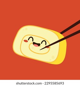 Tamagoyaki is Japanese food. Tamagoyaki cartoon vector. Egg roll.