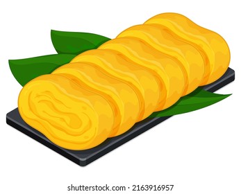 Tamagoyaki, Japanese rolled omelet. Japanese breakfast egg roll (omelette) recipe. Asian breakfast foods menu  iillustration vector.