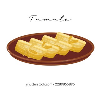 Tamale, dough with meat in corn leaves, Latin American cuisine. National cuisine of Mexico. Food illustration, vector	