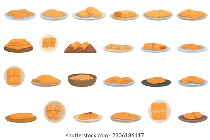 Tamales icons set cartoon vector. Food cooking. Leaf chicken