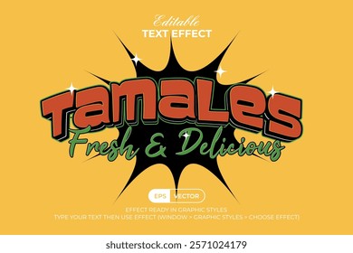 Tamales Text Effect 3D Traditional Food Style. Editable Text Effect.