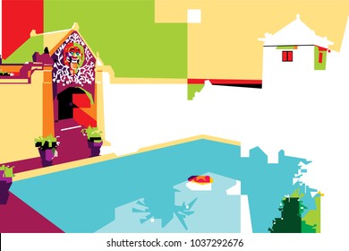 Tamansari Castle in pop-art colorful vector.