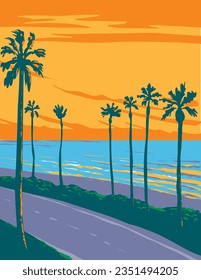 Tamarack Surf Beach in Carlsbad State Beach California WPA Poster Art
