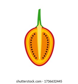 Tamarillo en diseño plano de icono de media fruta cortada. Ilustración del vector aislada en fondo blanco