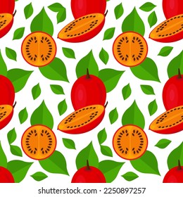 Tamarillo. Exotic fruit. Tomato tree. Vector in the flat style. Seamless background