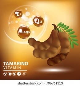 Tamarind collagen vitamin skin care cream , serum banner vector illustration