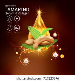 Tamarind Serum or Collagen and Vector Background Concept for Skin Care Cosmetic Products.