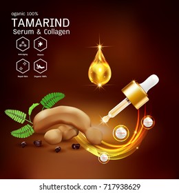 Tamarind Serum or Collagen and Vector Background Concept for Skin Care Cosmetic Products.