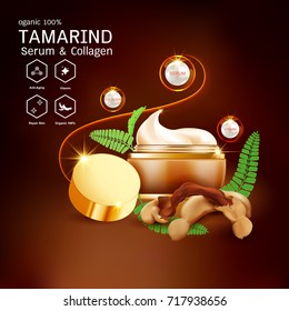 Tamarind Serum or Collagen and Vector Background Concept for Skin Care Cosmetic Products.