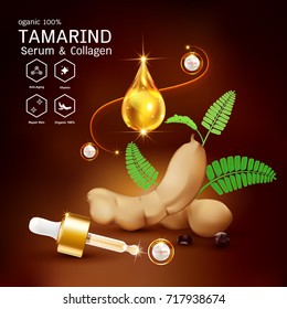 Tamarind Serum or Collagen and Vector Background Concept for Skin Care Cosmetic Products.