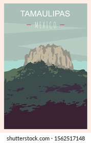 Tamaulipas retro poster. Tamaulipas travel illustration. States of Mexico greeting card. 