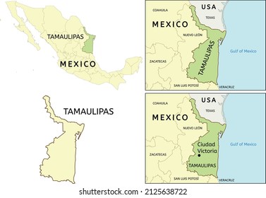 Tamaulipas state location on map of Mexico