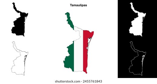 Tamaulipas state outline map set