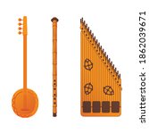 Tambour, ney and zither instruments vector illustration