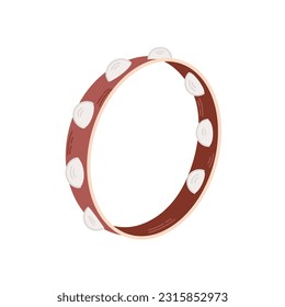 Tambourine or buben isolated on white background. Folk percussion music instrument. Colored flat vector illustration.