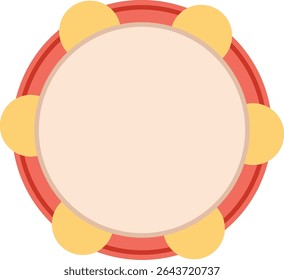 Um pandeiro com moldura circular e jingles em um estilo de arte plana. Instrumento de percussão musical representado com címbalos redondos e linhas suaves. Ilustração de vetor de desenhos animados.