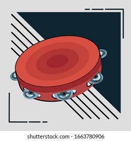 Tambourine flat icon and  musical instrument, closeup, vector graphics, a colorful solid pattern on a stripes and  white background, eps 10.