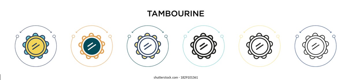 Tambourine icon in filled, thin line, outline and stroke style. Vector illustration of two colored and black tambourine vector icons designs can be used for mobile, ui, web