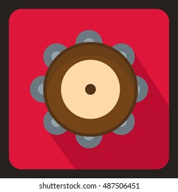 Tambourine icon in flat style with long shadow. Musical instrument symbol vector illustration