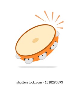 Tambourine icon, musical instrument, beat the drum. Flat design, vector.