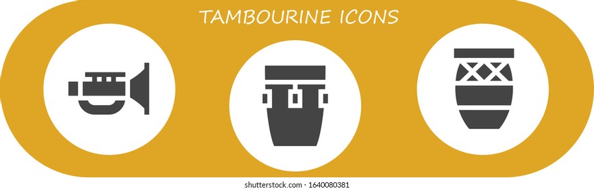 tambourine icon set. 3 filled tambourine icons.  Simple modern icons such as: Jazz, Conga