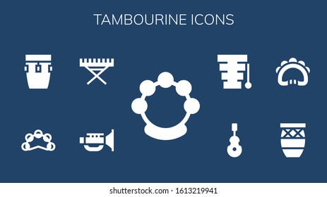 tambourine icon set. 9 filled tambourine icons.  Simple modern icons such as: Tambourine, Jazz, Electric piano, Conga, Instrument, Xylophone
