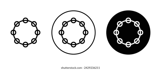 Tambourine Icon Set. Music Carnival Drum Vector Symbol in a Black Filled and Outlined Style. Beat to Your Rhythm Sign.