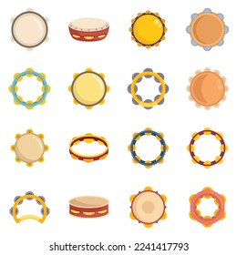 Tambourine icons set flat vector. Carnival samba. Music brazil isolated