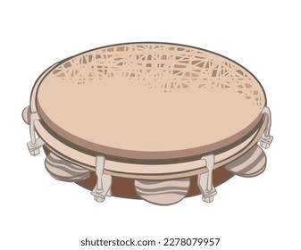 Tambourine illustration. This is a type of hand drum used in the sport called capoeira and samba music style. Vector illustration isolated on white background.