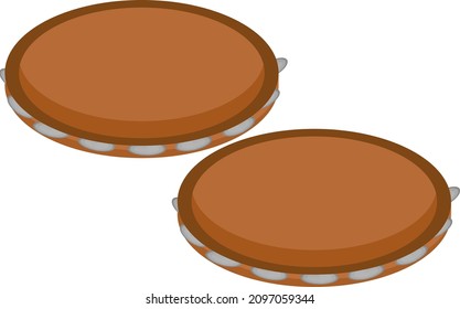 Tambourine instrument, illustration, vector on a white background.