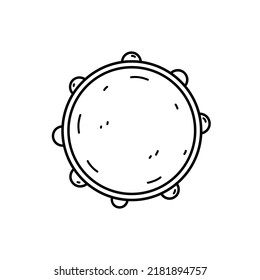 Tambourine isolated on white background. Musical instrument. Vector hand-drawn illustration in doodle style. Perfect for cards, decorations, logo.
