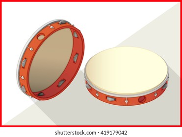 Tambourine isometric perspective view flat vector 3d illustration cymbal