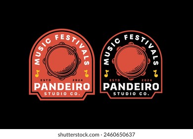 tambourine music instrument badge logo vector for music festival, studio and entertainment