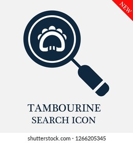 Tambourine search icon. Tambourine icon in magnifier icon. Editable Tambourine search icon for web or mobile.