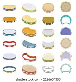 Tambourine vector cartoon icon set . Collection vector illustration timbrel on white background. Isolated cartoon illustration icon set of tambourine for web design.