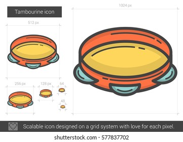Tambourine vector line icon isolated on white background. Tambourine line icon for infographic, website or app. Scalable icon designed on a grid system.