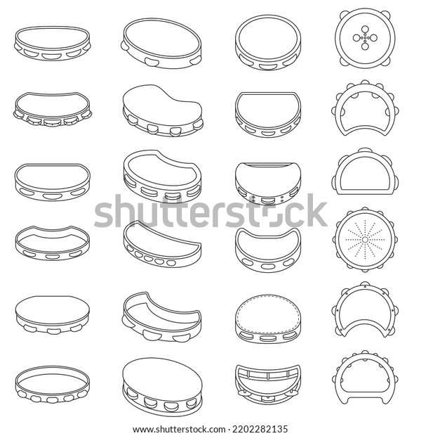Tambourine Vector Outline Icon Set Collection Stock Vector (Royalty