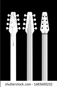 Tambura headstock silhouettes. Bulgarian folk instrument. Bulgarina. Vector.